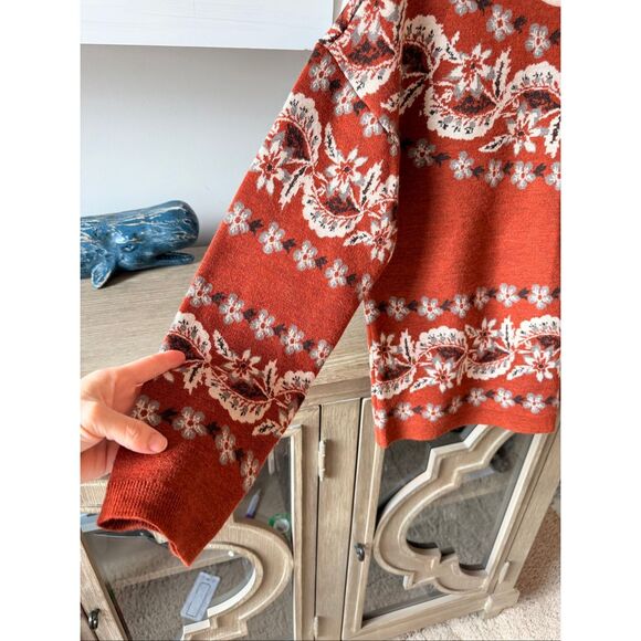 Cara Cara Floral Fair Isle Wool Sweater‎ Women Rust Orange Medium - Picture 4 of 8